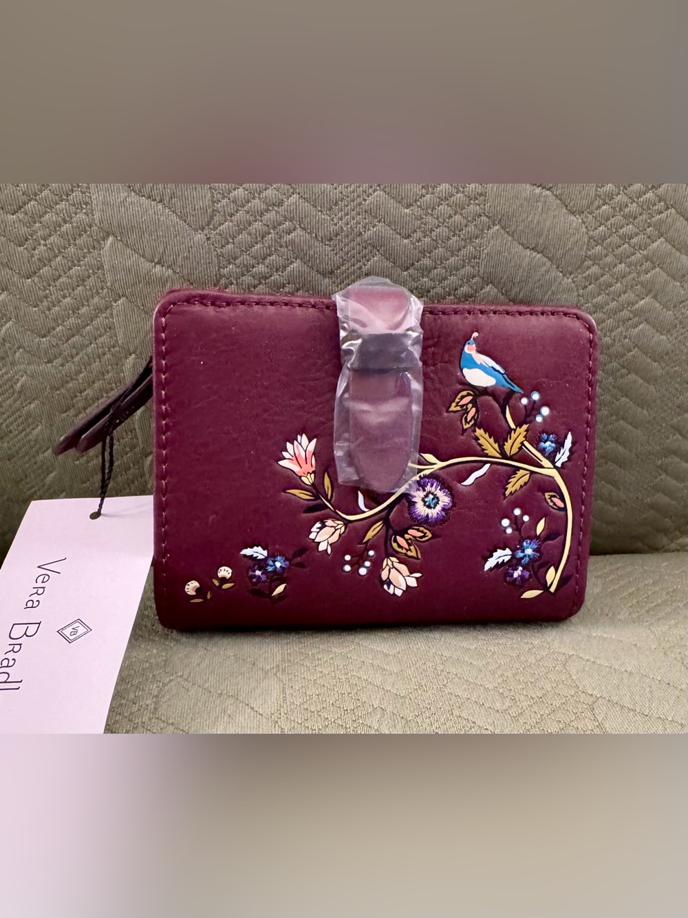 Vera Bradley Leather Carryall RFID Small Wallet Mulled Wine NWT